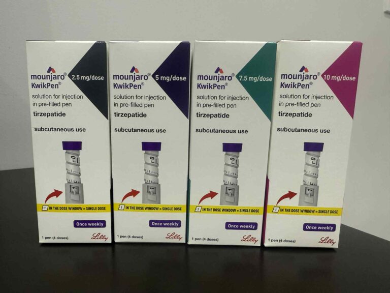 Different doses of Mounjaro pens (KwikPen) which available in Thailand as of May 2025 (Vertical view)