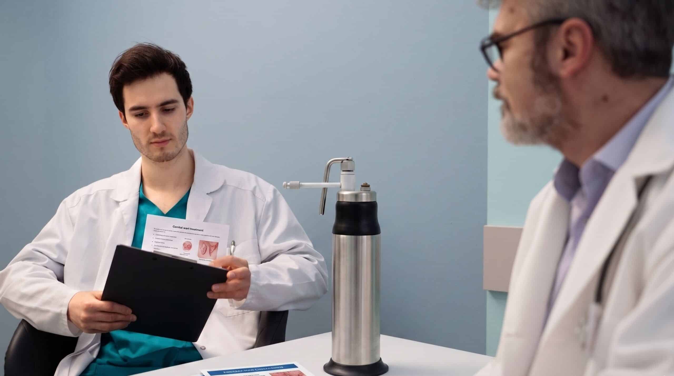 Doctor at H.U.M. Clinic Bangkok consulting patient about cryo surgery genital wart treatment package