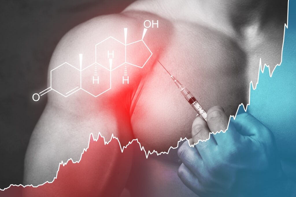 Illustration of a body builder injecting growth